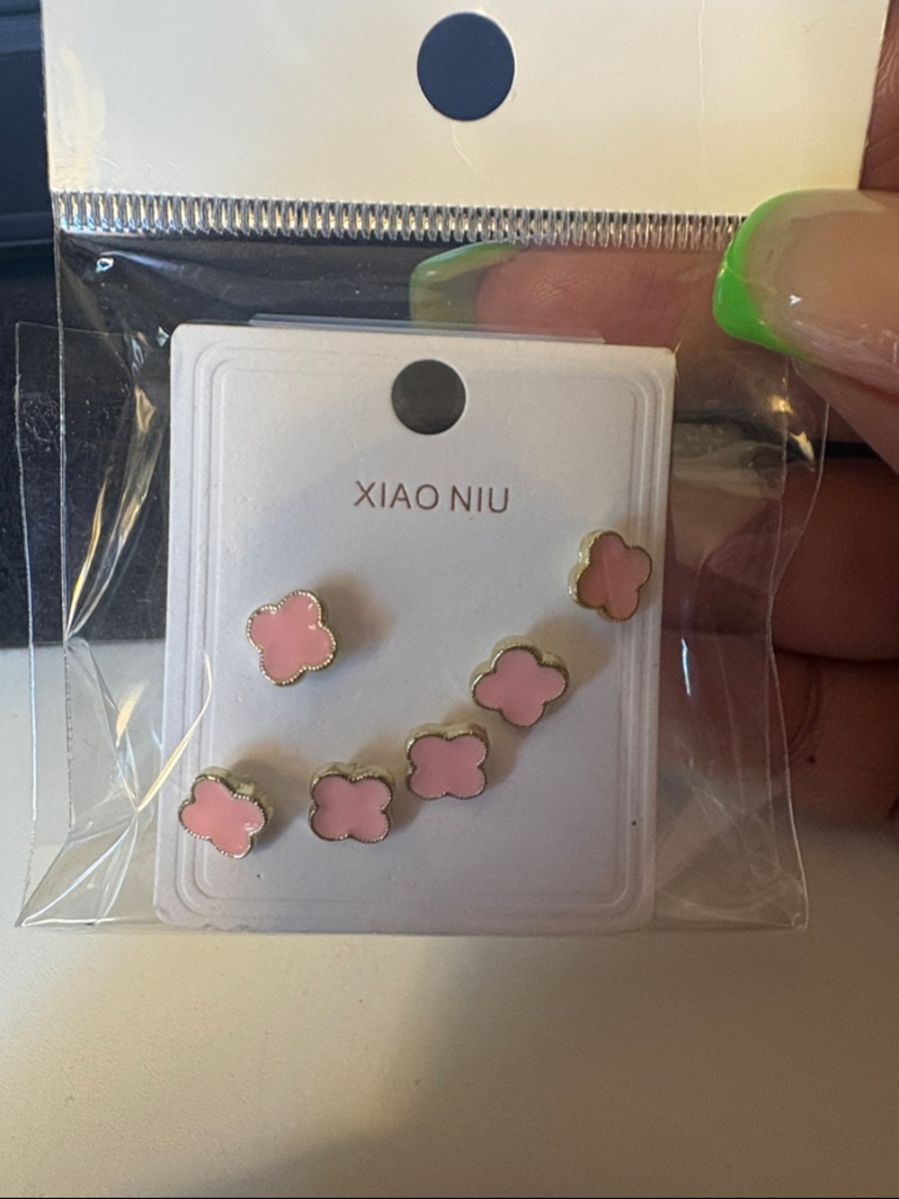 Pink Clover Stud Earring Set